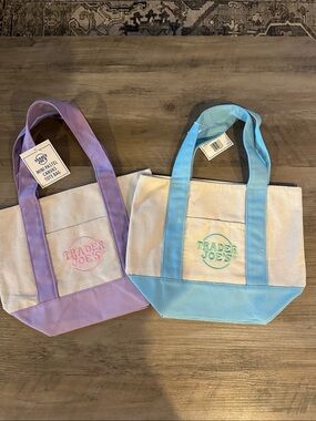Trader Joe's Mini Canvas Tote Bag - Lavender and Baby Blue